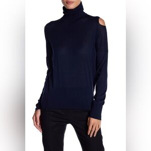 Vince Split-Shoulder Navy Turtleneck 100% Wool Lightweight Sweater Size Small